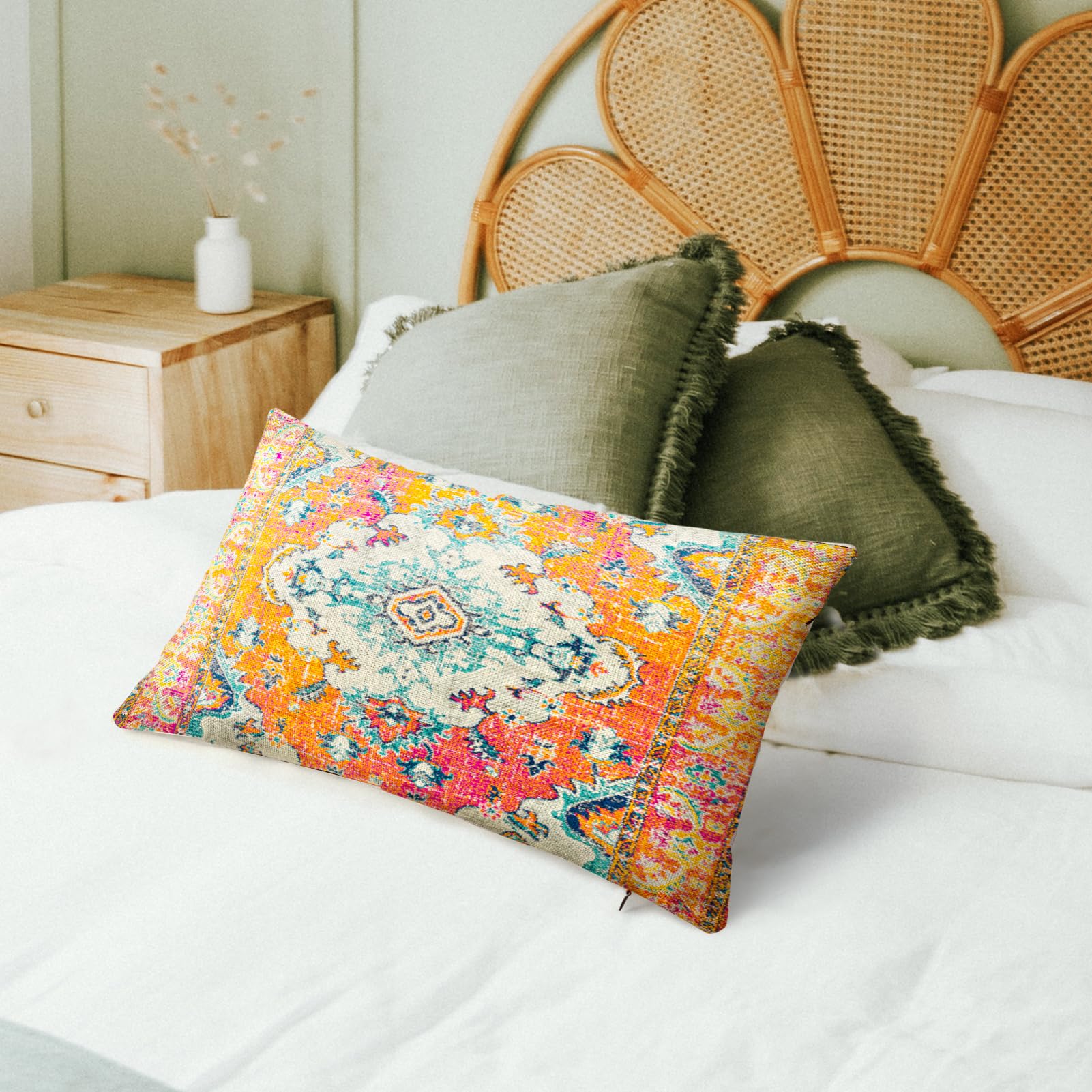 オレンジ色アンティーク絨毯クッションカバー